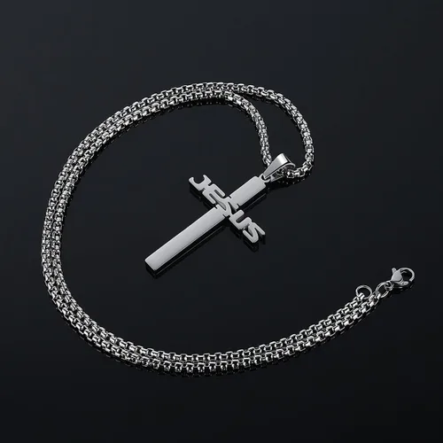 Miniatura 4 de REVEMCN Collar con colgante de cruz de Jesús de acero inoxidable para hombres y mujeres, cadena Rolo de 20 a 24 pulgadas, regalos cristianos