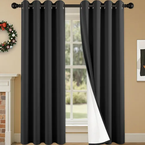 Miniatura 50 de 2 paneles de cortinas 100% opacas, cortinas ligeras con aislamiento térmico con ojales para dormitorio, sala de estar, tratamiento de ventana