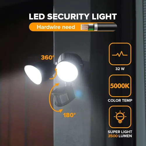 Miniatura 2 de UME Paquete de 2 Luces LED de Seguridad de 32W 3500 Lúmenes con Sensor de Movimiento para Exteriores, Luz Diurna 5000K, IP65 Impermeable, del Negro