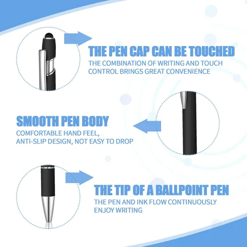 Miniatura 3 de 8 piezas de bolígrafo de tinta azul con punta de lápiz capacitivo 2 en 1 bolígrafo de metal con lápiz capacitivo para pantallas táctiles