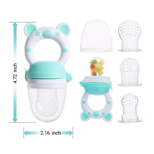Miniatura 7 de Chupete alimentador de frutas para bebés, alimentador de alimentos frescos, dentición de frutas para bebés de 3 a 24 meses, 6 bolsas de silicona Cian