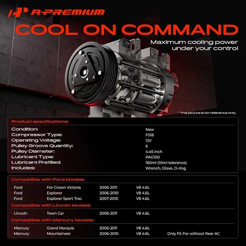 Miniatura 2 de A-Premium Compresor de aire acondicionado con embrague compatible con Ford Explorer 2006-2010, Crown Victoria 2006-2011 y Lincoln Town Car 2006-2011