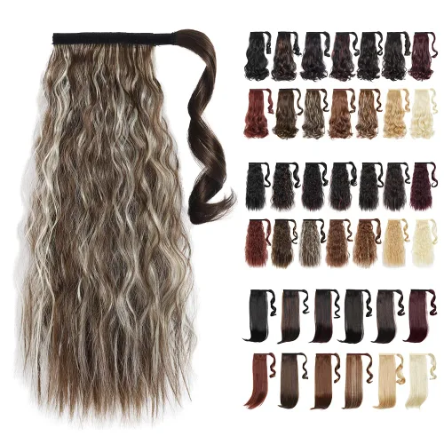 Miniatura 39 de Extensiones de cabello para cola de caballo, extensión de cola de caballo roja de 16 pulgadas, corta, ondulada, rizada, envolvente, cola de caballo