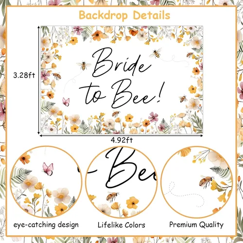 Miniatura 5 de Pancarta de fondo de novia a abeja, decoración de despedida de soltera, abeja, decoración de despedida de soltera, flores y abeja, telón de fondo