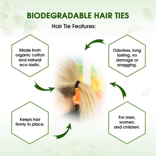 Miniatura 5 de BIODEGRADABLE - Lazos elásticos para el cabello para mujeres y hombres, orgánicos, sin arrugas, ligas negras para cola de caballo y coletas