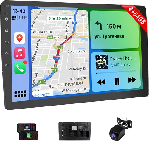 Miniatura 8 de Haudio Estéreo de auto de doble DIN de 9 pulgadas con Apple CarPlay/Android Auto, pantalla táctil HD con Octa-Core, Mirror Link, 4+64GB, BT 5.1