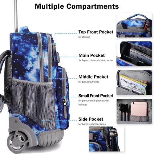 Miniatura 4 de Tilami Mochila con ruedas, mochila para laptop de 19 pulgadas con ruedas y lonchera