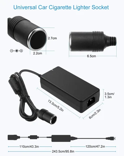 Miniatura 3 de ALITOVE Convertidor de CA a CC de 12 V, 8 A, 96 W, 100 V-240 V a 12 V, adaptador de fuente de alimentación, enchufe para encendedor de cigarrillos
