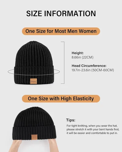 Miniatura 3 de Nertpow Mens Beanie Hats 3 Pack, Winter Hats for Men Women Warm Thermal Fleece Lined, Thick Knit Fashion Skull Cap for Guys
