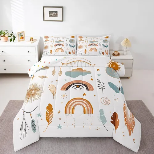 Miniatura 8 de Juego de Edredón de Princesa de Ballet para Niñas Tamaño Individual, Juego de Ropa de Cama de Castillo Arcoíris Kawaii Flores Lindas Mariquita Multi