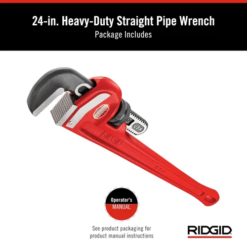 Miniatura 7 de RIDGID 31030 - Llave de tubería recta de servicio pesado, llave de fontanería resistente de 24 pulgadas con hilos autolimpiantes y mordazas