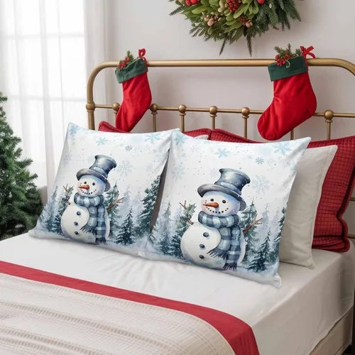 Miniatura 6 de Funda de almohada de invierno para exteriores, impermeables, paquete de 2 fundas de cojín con diseño de copos de nieve en acuarela de Navidad