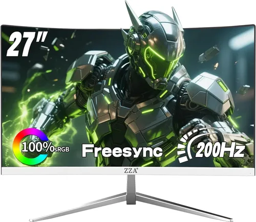 ZZA - Monitor curvo de juegos de 27 pulgadas, panel VA Full HD (1920x1080P) de 1800R, monitor de computadora, pantalla CP de 200HZ, 100% sRGB, sin