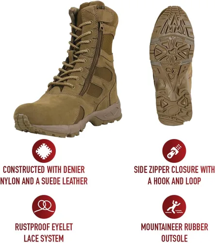 Miniatura 5 de Rothco Botas de despliegue de entrada forzada con cremallera lateral - Botas de uniforme táctico de 8 pulgadas - AR 670-1 marrón coyote - 9 regular
