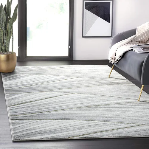 Abani Alfombra de área de líneas onduladas grises y doradas, de 4 x 6 pies, diseño de ondas contemporáneas, moderno abstracto, debajo de la mesa,