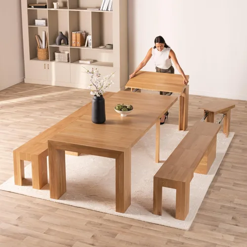 Miniatura 29 de Transformer Table - Mesa de comedor extensible de madera maciza, asientos 2-12, mesa de comedor expandible, muebles que ahorran espacio, muebles