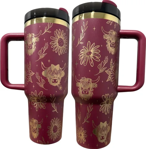 Miniatura 22 de Botella de agua de acero inoxidable de 40 oz taza Longhorn Bottle Bull Tumbler Cow Gift Western Water Bottle Cup (24oz Cream(90)-Longhorn (D35))