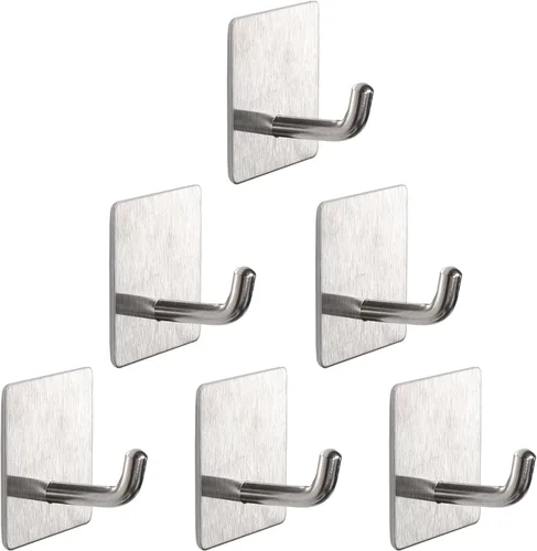 Miniatura 7 de Ganchos para Toallas de Baño, Paquete de 6 Ganchos Autoadhesivos para Abrigos, Gancho Resistente para Bata Sin Perforación, Colgador de Ropa Negro 6