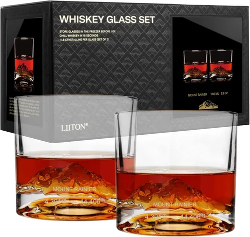 Miniatura 9 de LIITON Denali Mountain - Juego de 2 vasos de whisky de cristal pesado, vaso de bourbon congelable grueso de 1 libra cada uno, cócteles de cristal