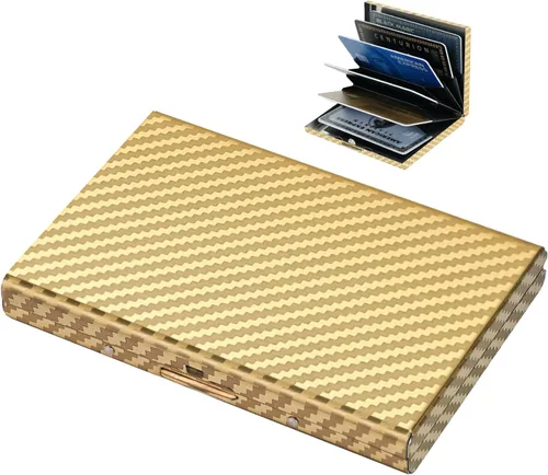 Miniatura 115 de BONSYL® Soporte para tarjetas de crédito, cartera delgada de metal con bloqueo RFID, con 6 ranuras para tarjetas, para mujeres y hombres.