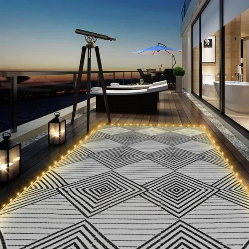 Miniatura 8 de Alfombra Impermeable para Exteriores 9x12 pies, Tapete de Paja de Plástico Reversible Boho para Patio RV Terraza Porche Patio Trasero Balcón Camping