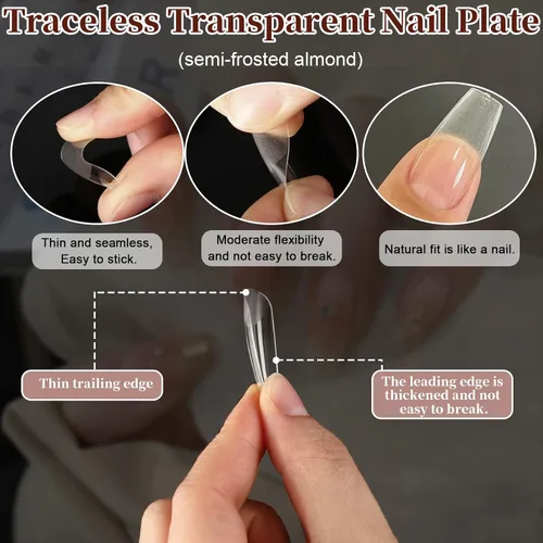 Miniatura 4 de FEBSNOW 600 piezas de puntas de uñas postizas largas estilo ataúd, uñas de gel transparentes de cobertura completa, estilo bailarina, autoadhesivas