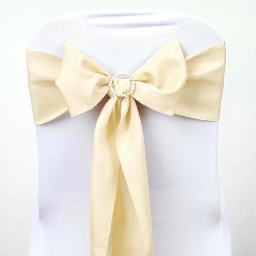 Efavormart 5 piezas de fajas para sillas de poliéster color beige con lazos para decoración de sillas en bodas, eventos, suministros para decoración