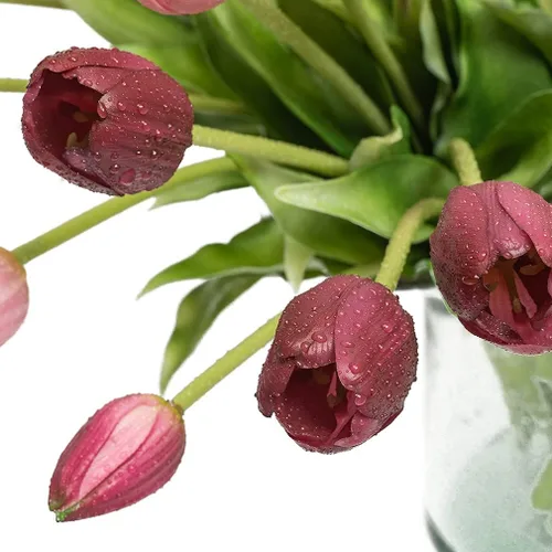 Miniatura 4 de DUYONE 40 tulipanes artificiales, ramo de tulipanes de látex realistas suaves al tacto para el hogar, oficina, boda, fiesta, decoración de jardín