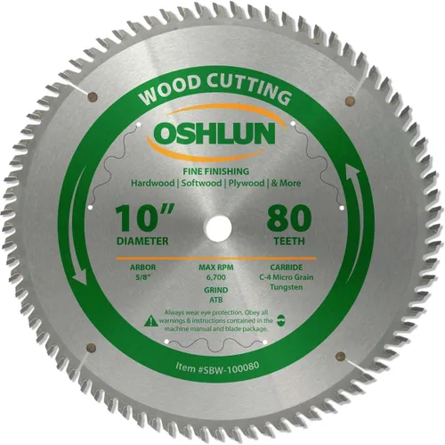 Miniatura 7 de Oshlun SBW-100060N Hoja de sierra ATB con acabado de gancho negativo de 10 pulgadas y 60 dientes con eje de 5/8 pulgadas para sierras de brazo
