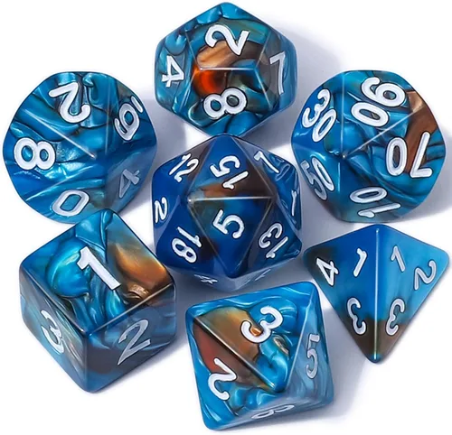CiaraQ DND - Juego de dados poliédricos con una bolsa de dados negra para juegos de mesa de rol D&D RPG MTG Azul mezclado con marrón