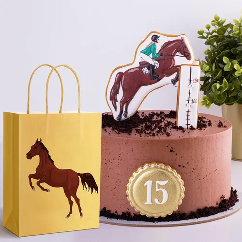 Miniatura 3 de Colarr 20 bolsas de regalo de caballo Derby con asas para fiesta de caballos, vaquera occidental, vaquera, cumpleaños, carreras, fiesta, golosinas