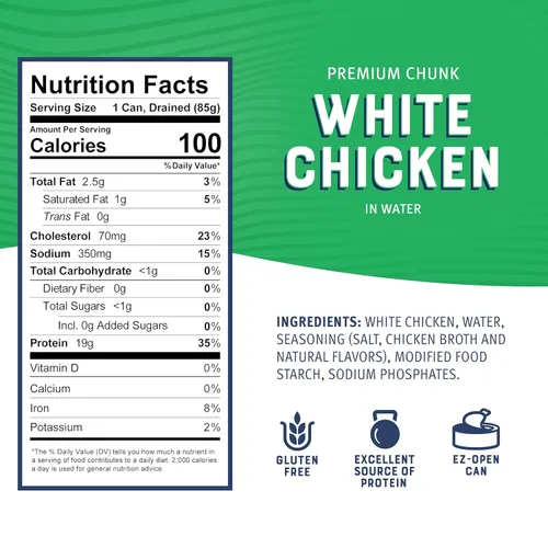 Miniatura 2 de Bumble Bee Pechuga de Pollo Premium con Carne de Costilla, Trozos en Agua, Lata de 10 oz - 19g de Proteína por Porción - Sin Gluten, Apto para Keto