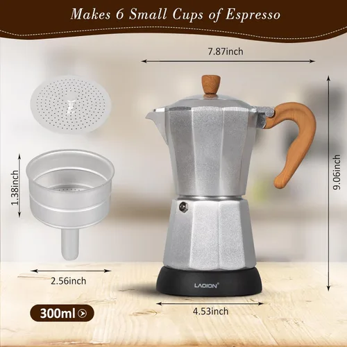 Miniatura 2 de LAOION Cafeteras Eléctricas Modernas, Cafetera de Espresso Portátil de 6 Tazas, Cafetera Moka de 300ml con Base Desmontable y Protección contra