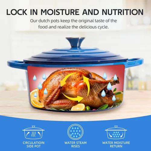 Miniatura 4 de Horno holandés de hierro fundido esmaltado de 6 cuartos de galón con tapa, asas dobles grandes, apto para horno hasta 500 °F, olla redonda clásica