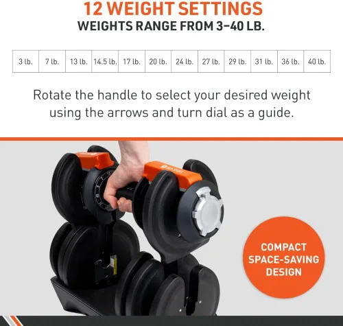 Miniatura 2 de BodySport - Mancuernas ajustables de 40 libras, incluye 12 pesas libres, que van de 3 a 40 libras, ideales para entrenamientos de gimnasio en casa