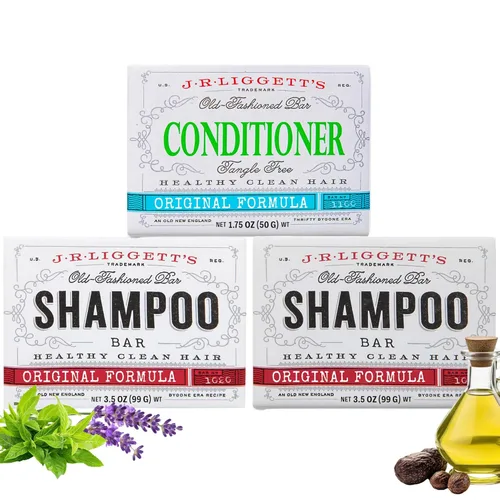 J.R.LIGGETT'S - Barra de champú y acondicionador de fórmula original, paquete de 3, totalmente natural, juego de cuidado sólido para el cabello a