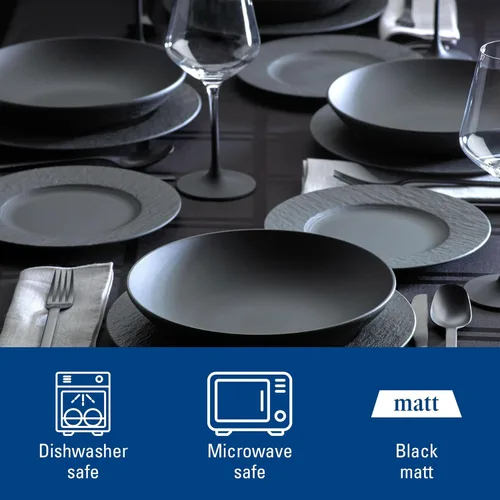 Miniatura 3 de Villeroy & Boch Manufacture Rock - Juego de vajilla de 12 piezas, servicio para 4, platos llanos, platos de ensalada y cuencos para pasta, porcelana