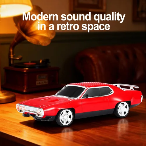 Miniatura 7 de WSTER Altavoz Bluetooth retro para automóvil con sonido estéreo HD, emparejamiento TWS, luces LED de fiesta, micrófono incorporado, altavoz Rojo