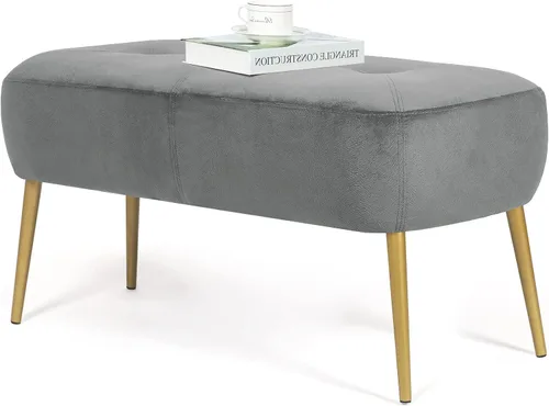 Miniatura 10 de Homebeez Banco otomano de terciopelo de 35 pulgadas de largo, banco otomano de cama auxiliar con patas de metal dorado, tocador para entrada, sala