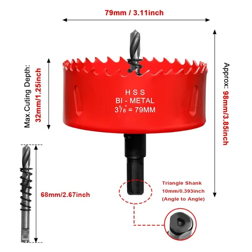 Miniatura 3 de Sierra perforadora de 3 1/8 pulgadas (3.110 in) para madera y plástico, broca de núcleo de cortador de agujeros bimetálico HSS para paneles de yeso