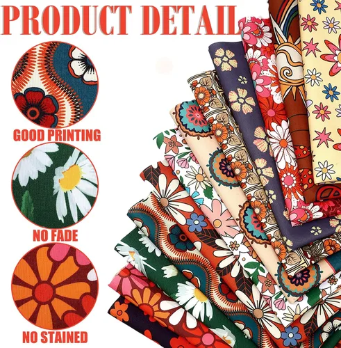 Miniatura 4 de Newwiee 12 piezas de tela vintage retro floral de 18 x 22 pulgadas, patrón de flores, paquetes de parches de material para costura, manualidades