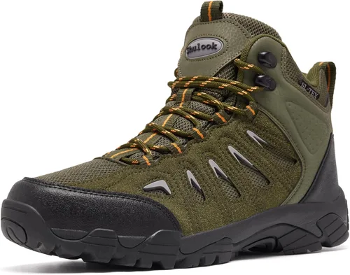 Miniatura 13 de SHULOOK Botas de senderismo impermeables para hombre, antideslizantes, ligeras, de tobillo, de media altura, transpirables, para excursionismo