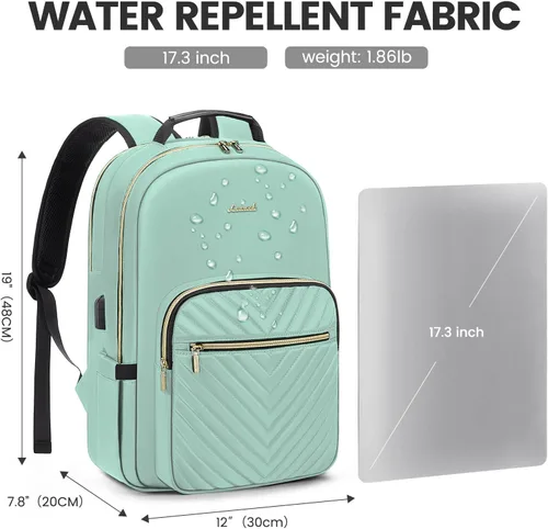 Miniatura 4 de LOVEVOOK Mochila para laptop de 17.3 pulgadas para mujer, bonita mochila de viaje para mujer, bolsa profesional para computadora portátil, Verde