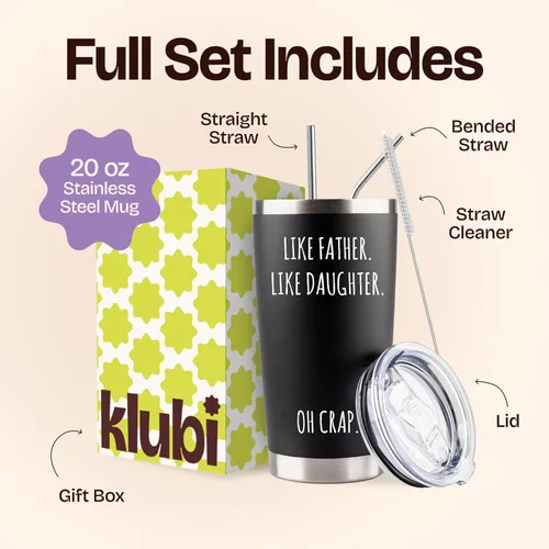 Miniatura 3 de KLUBI Regalos de cumpleaños para papá de parte de la hija, taza divertida con texto en inglés "Like Father Like Daughter Oh Crap", regalos