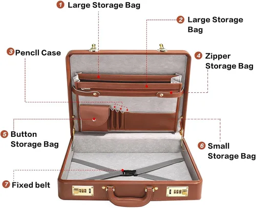 Miniatura 5 de LOCKCURX Maletines para hombres, maletín antirrobo de doble bloqueo con compartimento para laptop de 16 pulgadas, piel sintética impermeable, Marrón
