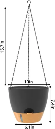 Miniatura 2 de Paquete de 2 macetas colgantes, macetas colgantes de riego automático de 10 pulgadas para plantas de interior y exterior, cesta colgante para negro