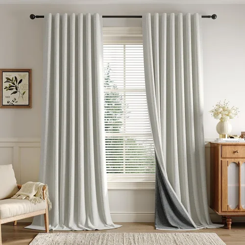 Miniatura 18 de Rinwoc - Cortinas 100% opacas para dormitorio, cortinas con aislamiento térmico de 1.6 m de longitud, 2 paneles, lino texturizado de estilo granja