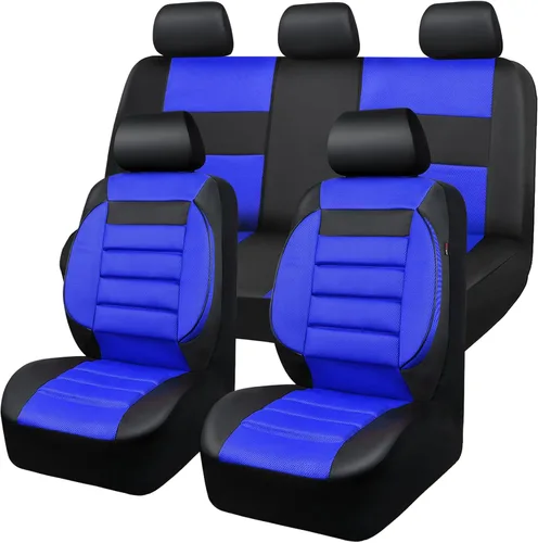 Miniatura 14 de CAR PASS Juego completo de fundas de asiento de automóvil de cuero con soporte lumbar de espuma 3D, fundas de asiento automotrices de malla de aire