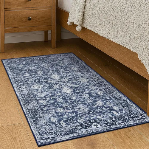 Miniatura 9 de KILOCOCO Alfombra lavable de 2 x 3 para entrada, estampado floral vintage, suave, antideslizante, azul, alfombras de cocina, tapete