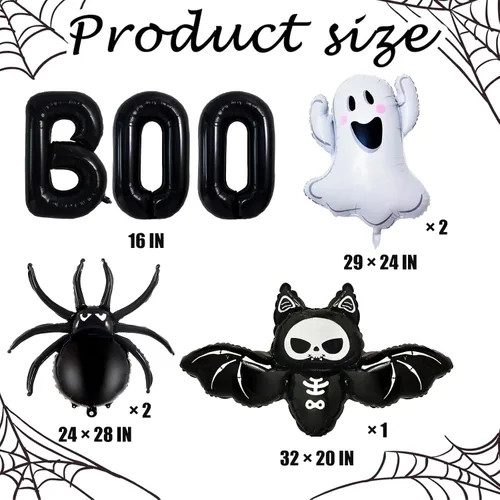 Miniatura 2 de Decoraciones de globos de Halloween, letras de abucheo negro, fantasma, murciélago, globo de lámina de araña para decoraciones de fiesta de Halloween
